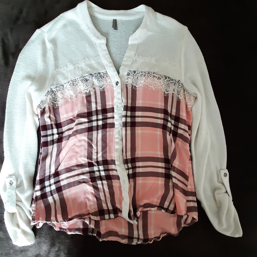 Plaid and Lace Top